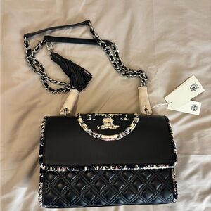 Tory Burch Fleming Tweed Convertible Shoulder Bag in navy